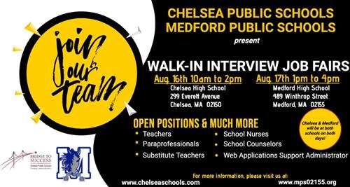 Graphic with information about the CPS and MPS Joint Job Fairs on August 16 and 17